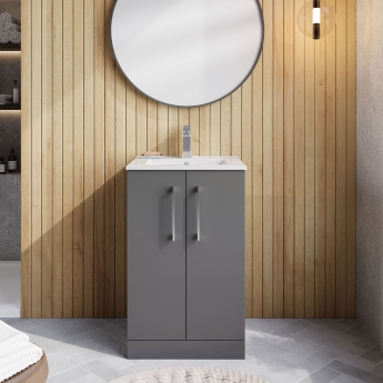 Nuie Arno Floor Standing 2-Door Vanity Unit with Basin-2 500mm Wide - Satin Grey | Product Image