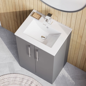 Nuie Arno Floor Standing 2-Door Vanity Unit with Basin-2 500mm Wide - Satin Grey | Product Image