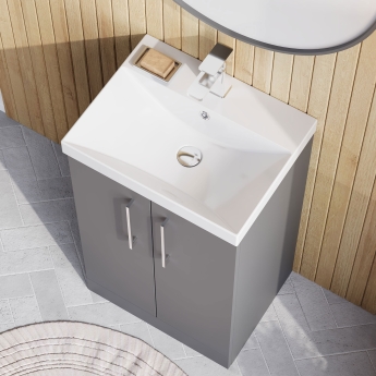Nuie Arno Floor Standing 2-Door Vanity Unit with Basin-3 500mm Wide - Satin Grey | Product Image