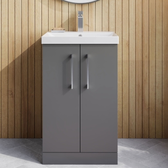 Nuie Arno Floor Standing 2-Door Vanity Unit with Basin-3 500mm Wide - Satin Grey | Product Image