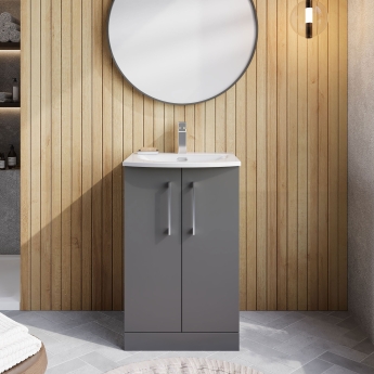 Nuie Arno Floor Standing 2-Door Vanity Unit with Basin-4 500mm Wide - Satin Grey | Product Image