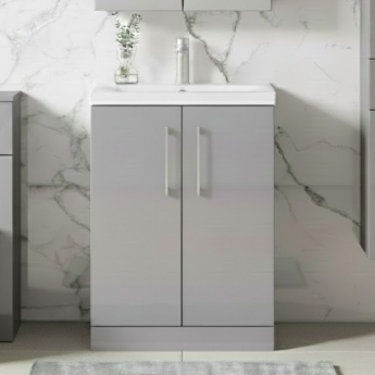Nuie Arno Floor Standing 2-Door Vanity Unit with Basin-3 600mm Wide - Satin Grey