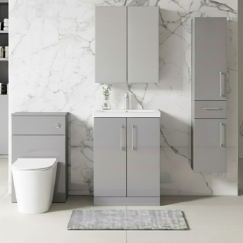 Nuie Arno Floor Standing 2-Door Vanity Unit with Basin-3 600mm Wide - Satin Grey