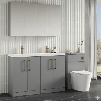 Nuie Arno Floor Standing 4-Door Vanity Unit with Double Ceramic Basin 1200mm Wide - Satin Grey