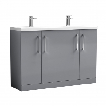 Nuie Arno Floor Standing 4-Door Vanity Unit with Double Ceramic Basin 1200mm Wide - Satin Grey