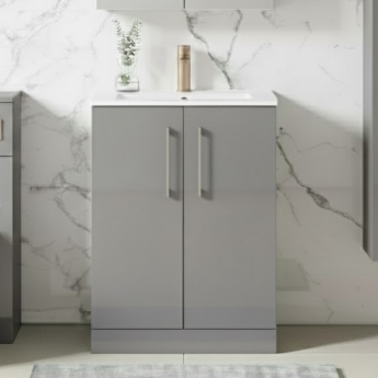 Nuie Arno Floor Standing 2-Door Vanity Unit with Basin-4 600mm Wide - Satin Grey