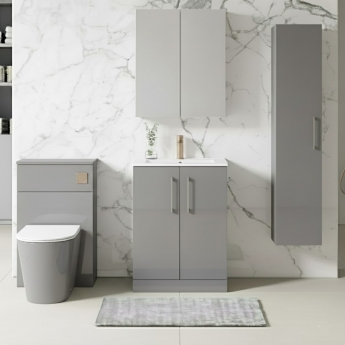 Nuie Arno Floor Standing 2-Door Vanity Unit with Basin-4 600mm Wide - Satin Grey
