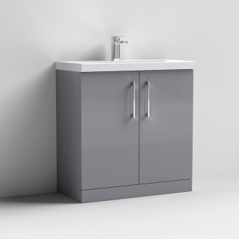 Nuie Arno Floor Standing 2-Door Vanity Unit with Basin-1 800mm Wide - Satin Grey