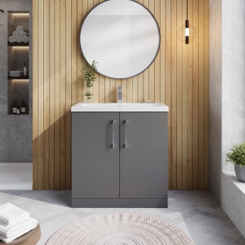 Nuie Arno Floor Standing 2-Door Vanity Unit with Basin-1 800mm Wide - Satin Grey