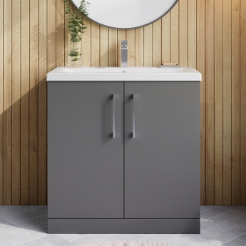 Nuie Arno Floor Standing 2-Door Vanity Unit with Basin-1 800mm Wide - Satin Grey