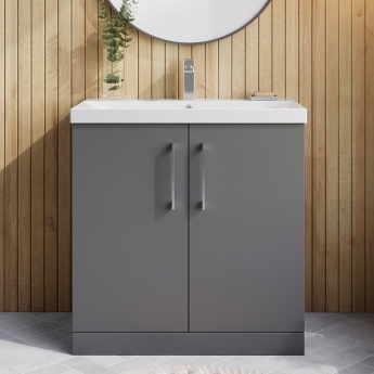 Nuie Arno Floor Standing 2-Door Vanity Unit with Basin-3 800mm Wide - Satin Grey