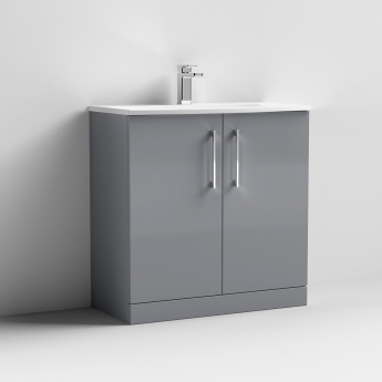 Nuie Arno Floor Standing 2-Door Vanity Unit with Basin-4 800mm Wide - Satin Grey