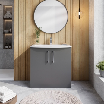 Nuie Arno Floor Standing 2-Door Vanity Unit with Basin-4 800mm Wide - Satin Grey