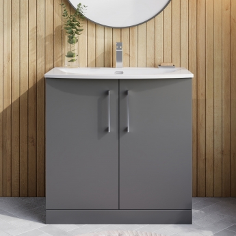Nuie Arno Floor Standing 2-Door Vanity Unit with Basin-4 800mm Wide - Satin Grey