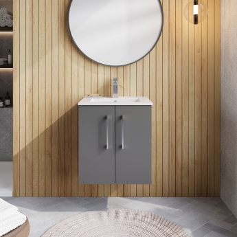Nuie Arno Wall Hung 2-Door Vanity Unit with Basin-2 500mm Wide - Satin Grey | Product Image