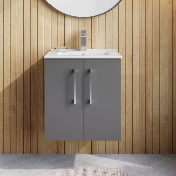 Nuie Arno Wall Hung 2-Door Vanity Unit with Basin-2 500mm Wide - Satin Grey | Product Image