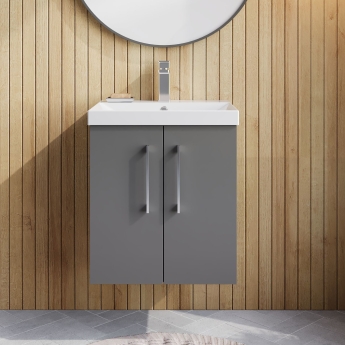 Nuie Arno Wall Hung 2-Door Vanity Unit with Basin-3 500mm Wide - Satin Grey | Product Image