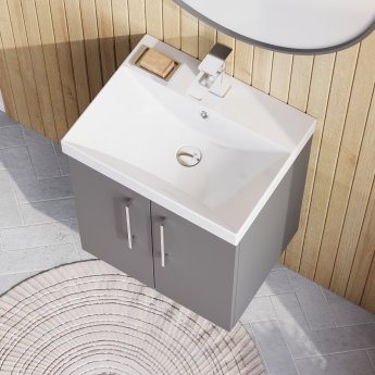 Nuie Arno Wall Hung 2-Door Vanity Unit with Basin-3 500mm Wide - Satin Grey | Product Image