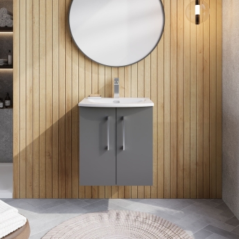 Nuie Arno Wall Hung 2-Door Vanity Unit with Basin-4 500mm Wide - Satin Grey | Product Image