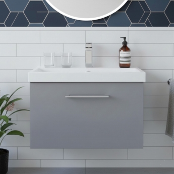 Nuie Arno Wall Hung 1-Drawer Vanity Unit with Basin-1 600mm Wide - Satin Grey