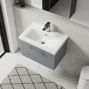Nuie Arno Wall Hung 1-Drawer Vanity Unit with Basin-1 600mm Wide - Satin Grey | Product Image