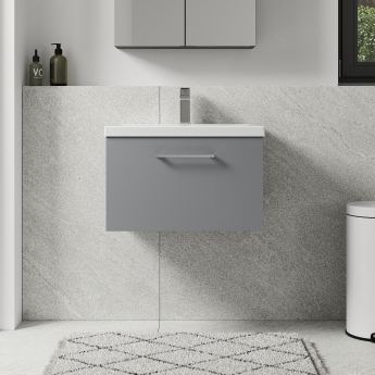 Nuie Arno Wall Hung 1-Drawer Vanity Unit with Basin-1 600mm Wide - Satin Grey | Product Image