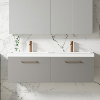 Nuie Arno Wall Hung 2-Drawer Vanity Unit with Double Polymarble Basin 1200mm Wide - Satin Grey