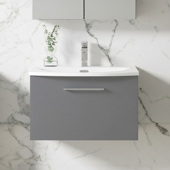 Nuie Arno Wall Hung 1-Drawer Vanity Unit with Basin-4 600mm Wide - Satin Grey