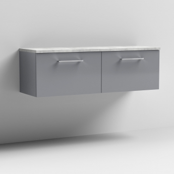 Nuie Arno Wall Hung 2-Drawer Vanity Unit with Bellato Grey Worktop 1200mm Wide - Satin Grey | Product Image