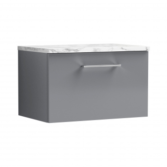 Nuie Arno Wall Hung 1-Drawer Vanity Unit with Carrera Marble Worktop 600mm Wide - Satin Grey | Product Image