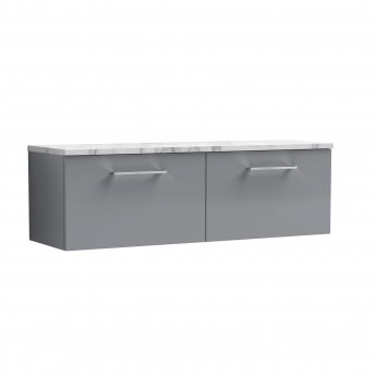 Nuie Arno Wall Hung 2-Drawer Vanity Unit with Carrera Marble Worktop 1200mm Wide - Satin Grey | Product Image