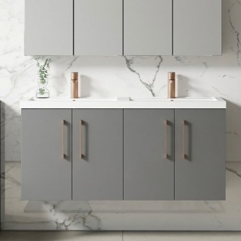 Nuie Arno Wall Hung 4-Door Vanity Unit with Double Polymarble Basin 1200mm Wide - Satin Grey