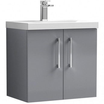 Nuie Arno Wall Hung 2-Door Vanity Unit with Basin-3 600mm Wide - Satin Grey
