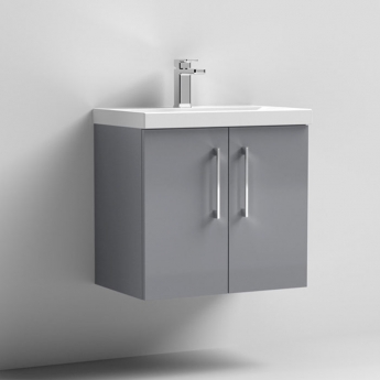 Nuie Arno Wall Hung 2-Door Vanity Unit with Basin-3 600mm Wide - Satin Grey