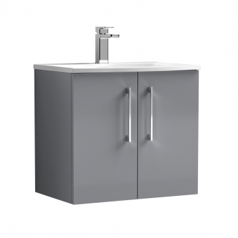 Nuie Arno Wall Hung 2-Door Vanity Unit with Basin-4 600mm Wide - Satin Grey