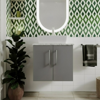 Nuie Arno Wall Hung 2-Door Vanity Unit with Carrera Marble Worktop 600mm Wide - Satin Grey | Product Image