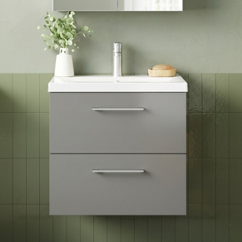 Nuie Arno Wall Hung 2-Drawer Vanity Unit with Basin-1 600mm Wide - Satin Grey