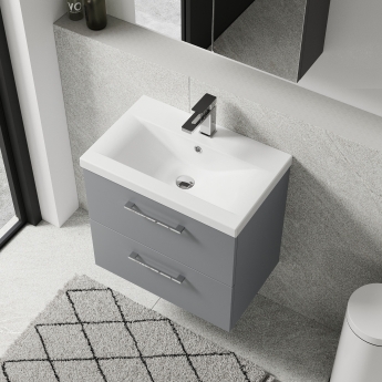 Nuie Arno Wall Hung 2-Drawer Vanity Unit with Basin-1 600mm Wide - Satin Grey | Product Image