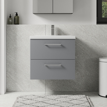 Nuie Arno Wall Hung 2-Drawer Vanity Unit with Basin-1 600mm Wide - Satin Grey | Product Image