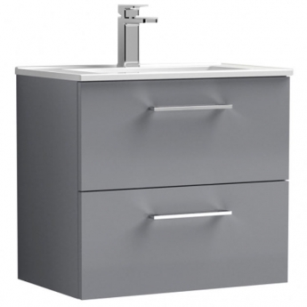 Nuie Arno Wall Hung 2-Drawer Vanity Unit with Basin-2 600mm Wide - Satin Grey