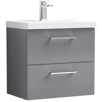 Nuie Arno Wall Hung 2-Drawer Vanity Unit with Basin-3 600mm Wide - Satin Grey