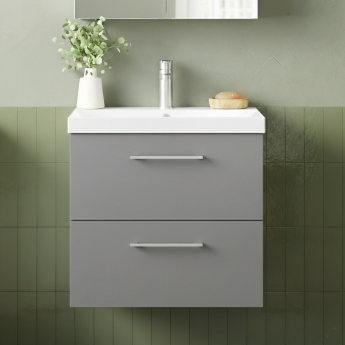 Nuie Arno Wall Hung 2-Drawer Vanity Unit with Basin-3 600mm Wide - Satin Grey