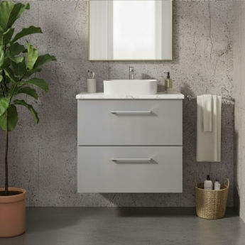 Nuie Arno Wall Hung 2-Drawer Vanity Unit with Bellato Grey Worktop 600mm Wide - Satin Grey