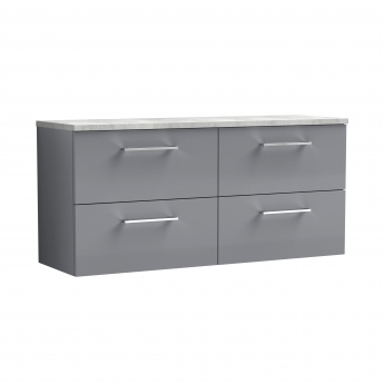 Nuie Arno Wall Hung 4-Drawer Vanity Unit with Bellato Grey Worktop 1200mm Wide - Satin Grey | Product Image