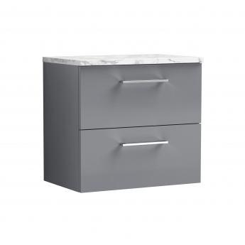 Nuie Arno Wall Hung 2-Drawer Vanity Unit with Carrera Marble Worktop 600mm Wide - Satin Grey | Product Image
