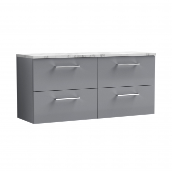 Nuie Arno Wall Hung 4-Drawer Vanity Unit with Carrera Marble Worktop 1200mm Wide - Satin Grey | Product Image