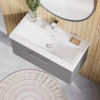 Nuie Arno Wall Hung 1-Drawer Vanity Unit with Basin-1 800mm Wide - Satin Grey