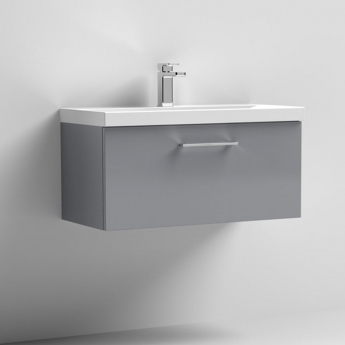 Nuie Arno Wall Hung 1-Drawer Vanity Unit with Basin-3 800mm Wide - Satin Grey