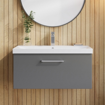 Nuie Arno Wall Hung 1-Drawer Vanity Unit with Basin-3 800mm Wide - Satin Grey