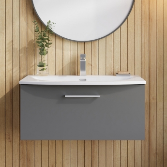 Nuie Arno Wall Hung 1-Drawer Vanity Unit with Basin-4 800mm Wide - Satin Grey